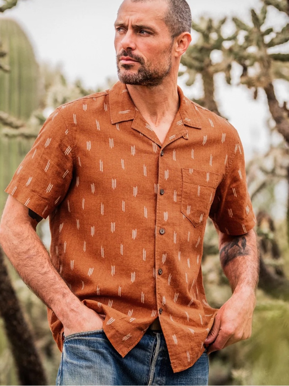 Line of Trade Breeze Camp Shirt CLAY dash pattern Size Medium